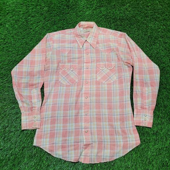 Vintage 70s Dee Cee Pearl Snap Western Shirt Mens M USA Disco Cowboy Sawtooth - Picture 1 of 11